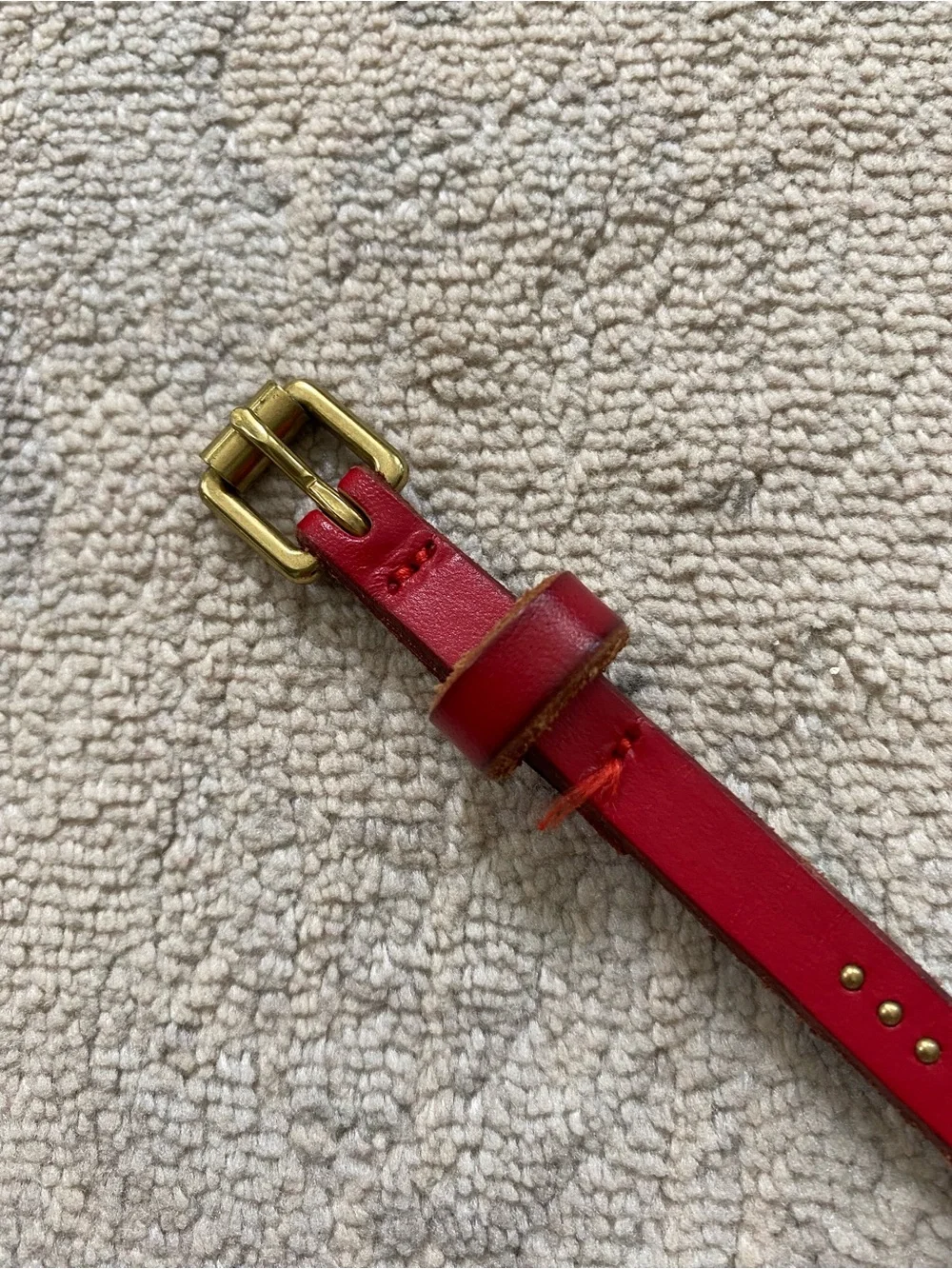 J. Crew Red Studded Leather Skinny Belt Small Gold Hardware - Picture 2 of 8